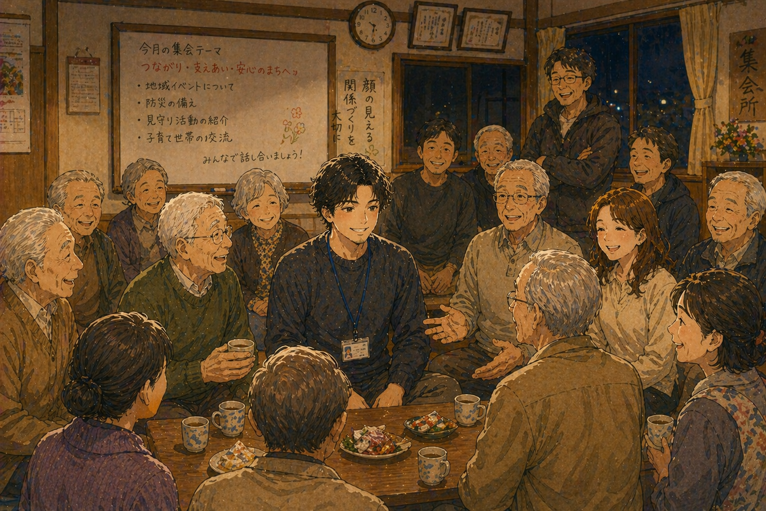 育休中パパが自治会に参加するシーン