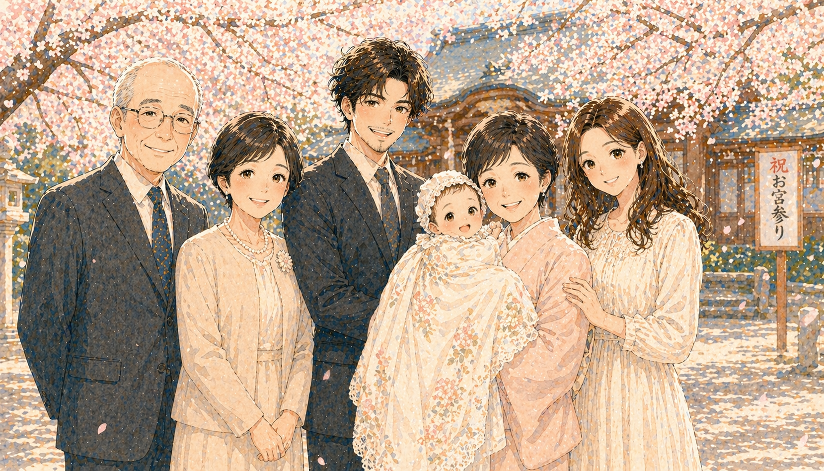 お宮参り両家集合写真