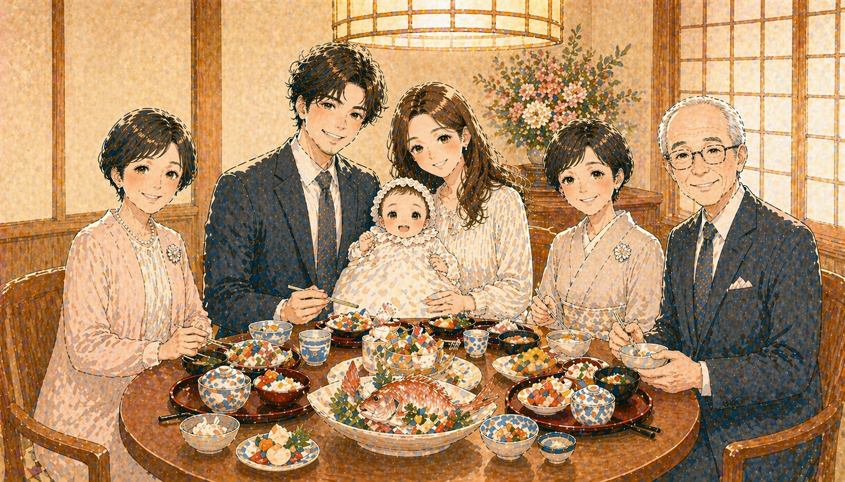 お宮参りお祝い膳 両家揃って