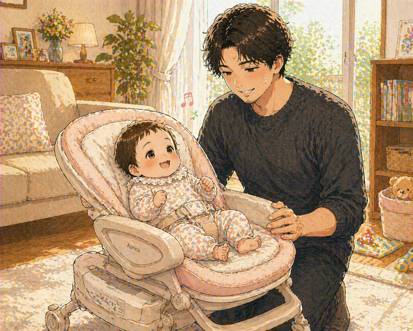 ユラリズムでTASO子をあやすパパ